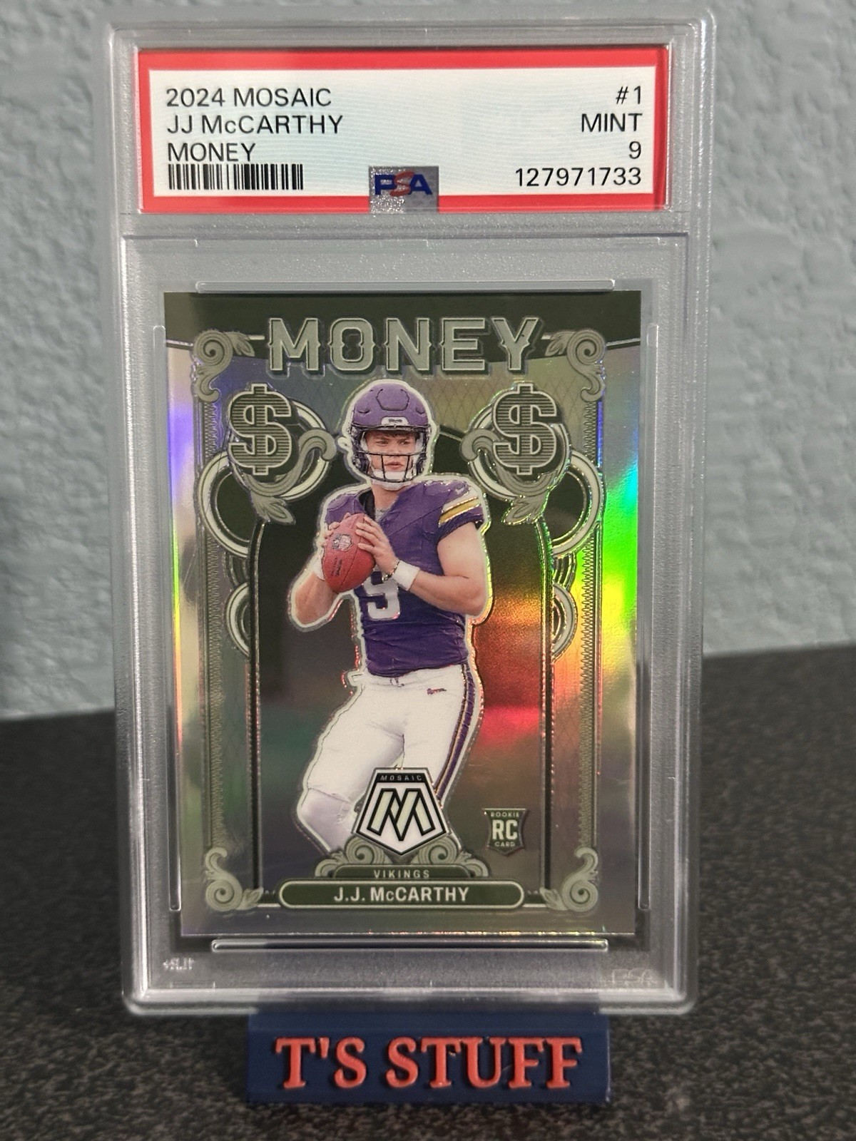 J.J. MCCARTHY 2024 PANINI MOSAIC MONEY #1 CASE HIT SP RC PSA 9 MINT