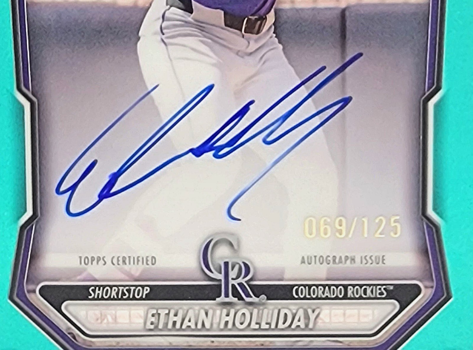 2026 Bowman Chrome Prospect 1st Auto Ethan Holliday Aqua Refractor #/125 Rockies view 3