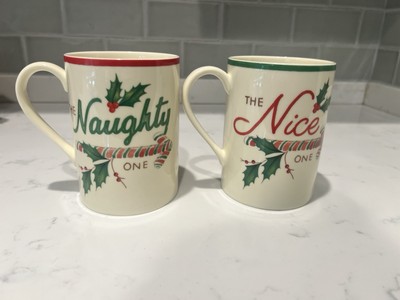Lenox China Christmas HOLIDAY  Naughty & Nice List Mugs - Set of Two - N/O