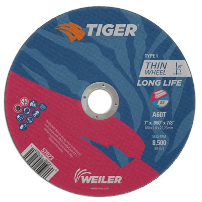Weiler 57023 7'' x .045'' Tiger  Type 1 Thin Cutting Wheel, A60T, 7/8'' A.H.