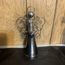 Silver Angel Bell Christmas Ornament with heart, Etched metal. HF-16