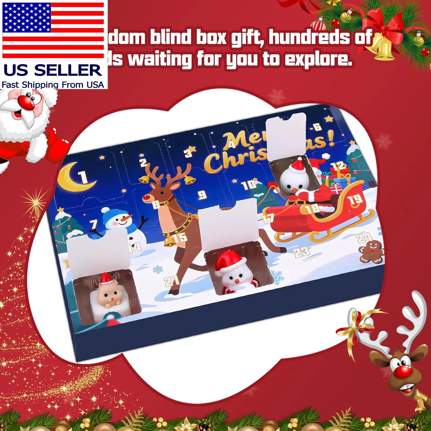 Christmas Advent Calendar, 24 Days Countdown Blind Box,Christmas Countdown Adven