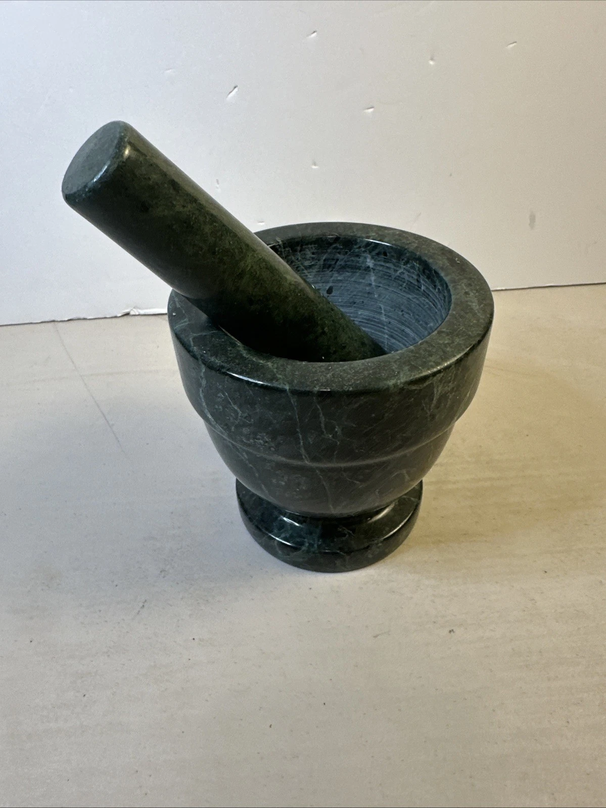 Vintage Stone Marble Mortar and Pestle Jade Green Made In Taiwan