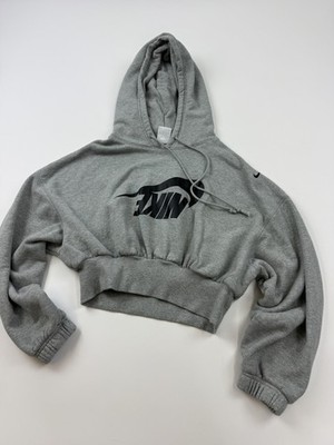 Nike Hoodie Sweatshirt Womens Large Gray Fleece Cropped Pullover FV7778-063