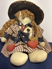 Delton Products 12” 1990s Primitive Country Americana Cloth Doll Farmhouse Decor