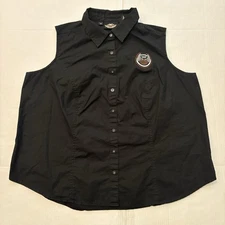 Harley Davidson Shirt Womens 2W Black Sleeveless Button Down Motorcycle Biker
