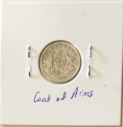 1922 Australia 3 pence KM#24 silver. King George V (obv) Coat of Arms (A3d12C) - Picture 2 of 2