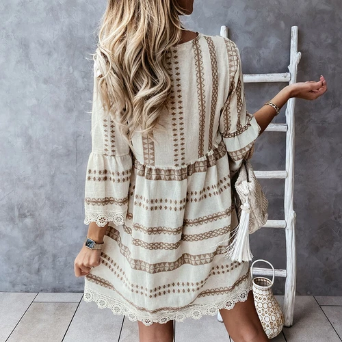 Ladies Holiday Boho Print V Neck Beach Sundress Women Floral Summer Midi Dress - Picture 8 of 17