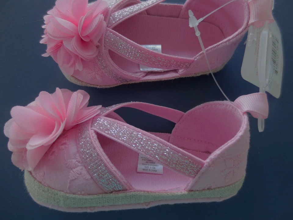 Девочка младенца * 3-6 ** 6-9 ** 9-12 * месяцев ступеньки камни розовый цветок туфли сандалии    - Изображение 2 из 3