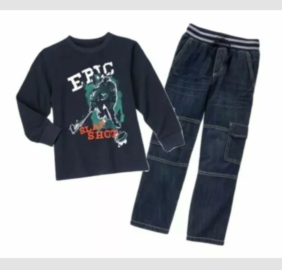 NUEVO CON ETIQUETAS Gymboree ESQUÍ ESCUELA Y LEYENDA DE NIEVE Conjunto, Camisa, Jeans de Carga, Pantalones, Talla 5, Foto 3 de 4