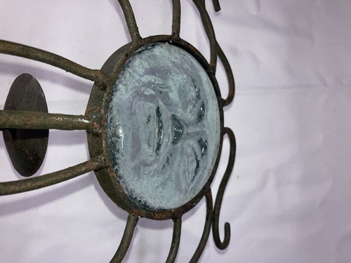 Vintage Candle Holder Wrought Iron Thick Glass Sun/Moon 16” Tall - Picture 13 of 13
