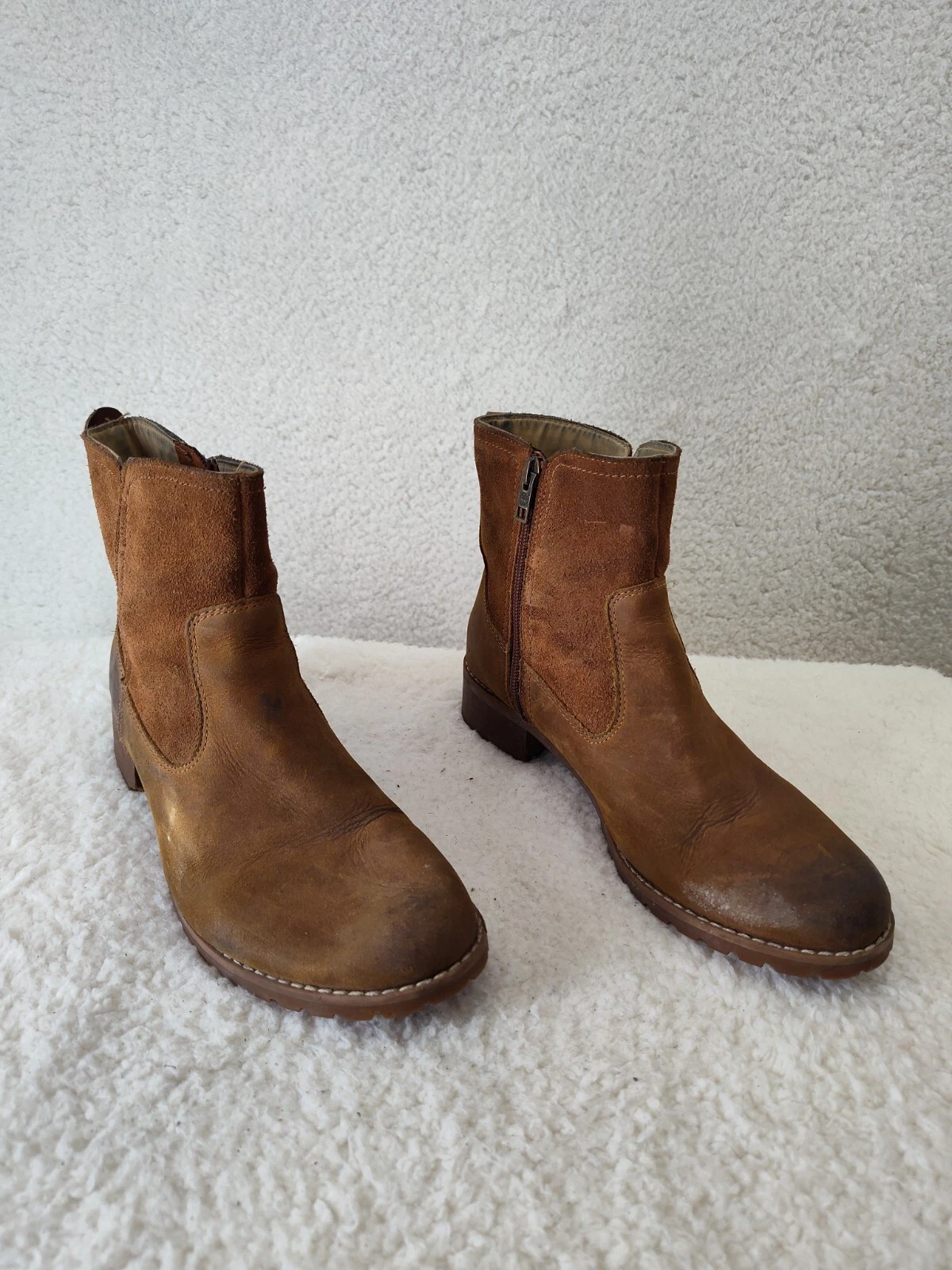 Timberland Stivali Donna 9 Marrone Pelle SlipOn Zip Laterale Caviglia Scarpe da Lavoro