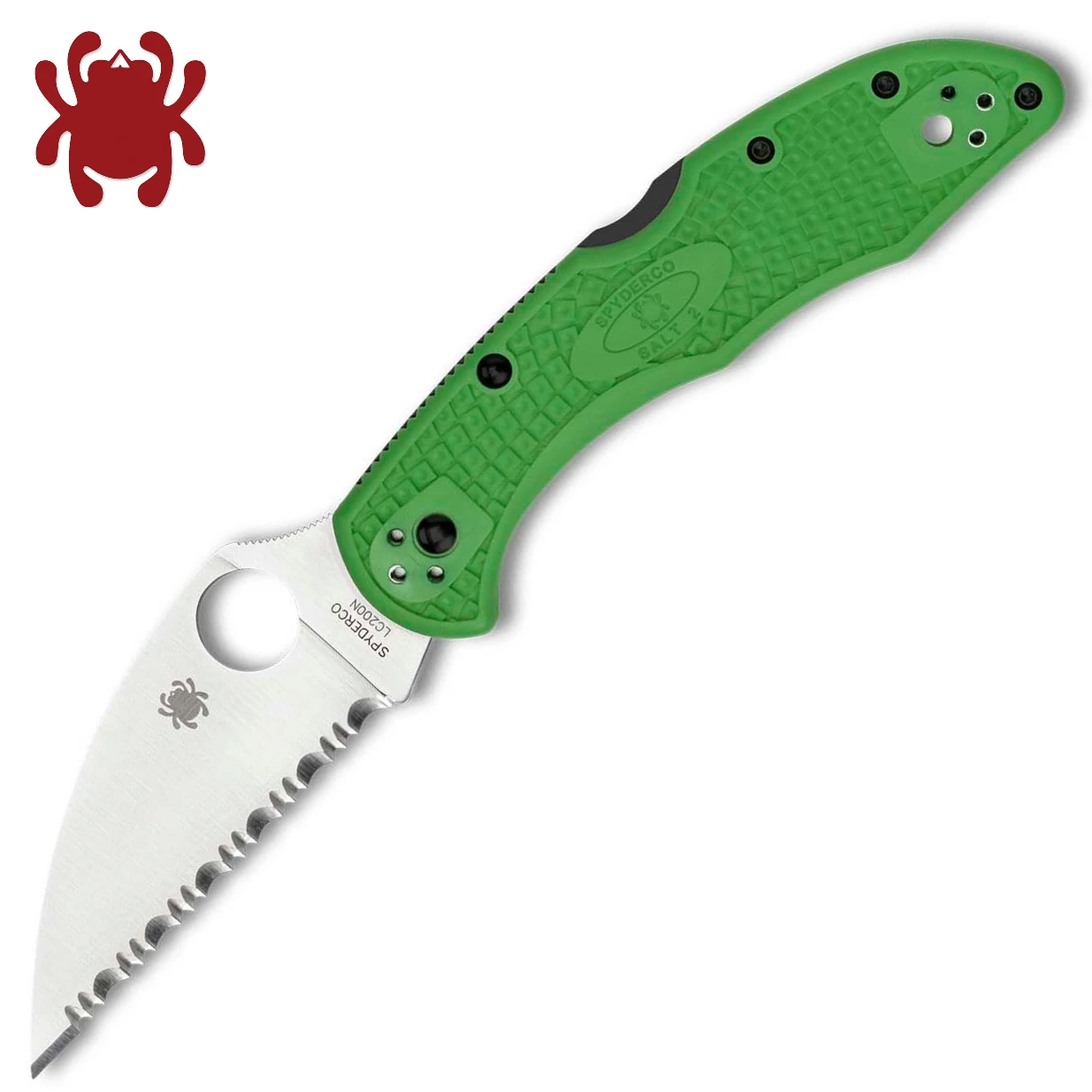 Spyderco Salt 2 LC200N Wharncliffe Serrated Blade Green FRN Handles C88FSWCGR2