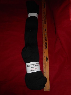 3 Pair of Pocono Premium Cotton Black Extra Long Over Calf Socks 8-12 Made USA