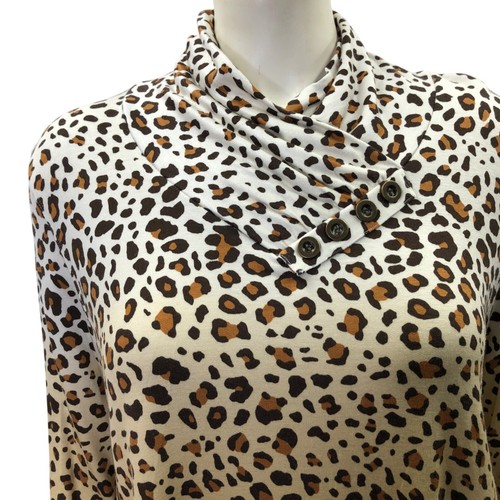 Multiples Animal Print Cowl NeckTunic Top With Button Accent Womens Pet L NWT - Picture 4 of 7