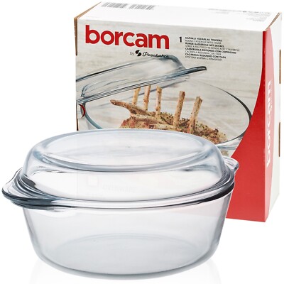 Borcam 2,1L Runde Glas Auflaufform mit Deckel Perfekt zum Kochen und Schmoren