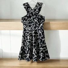 Banana Republic Black Floral Ruffle Halter Neck Dress Womens Sz 8 Fit&Flare Mini