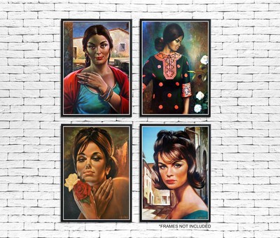 J H LYNCH PAINTINGS UNFRAMED RETRO ART PRINTS 1960's KITSCH WOMEN PORTRAITS #2
