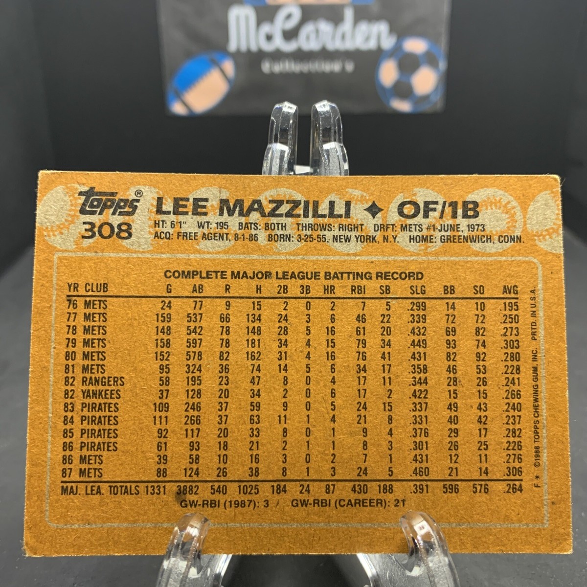 メッツリリー様 1988 Topps Lee Mazzilli New York Mets #308 Centered Mint | eBay