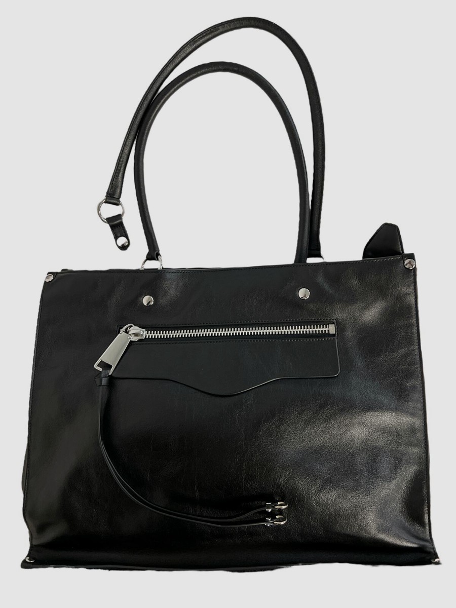 $378 Rebecca Minkoff Women's Black Mab Studded Leather Box Tote