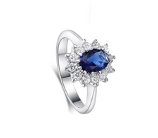 White Gold Royal Blue Sapphire/Cubic Zirconia Silver Engagement Wedding Ring