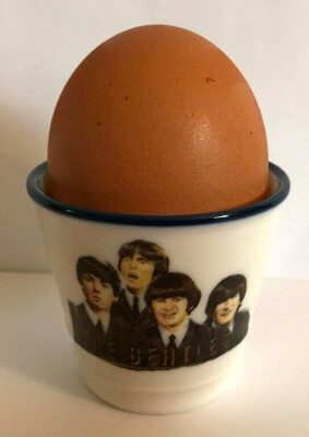 THE BEATLES Blue & White ceramic eggcup EGG CUP gpc JOHN, PAUL, GEORGE & RINGO