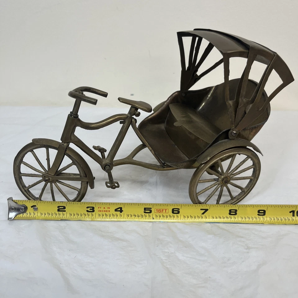 Triciclo Velotaxi Oriental Rickshaw Bicicleta Latón De Colección Piezas Móviles Asiático Foto 4 de 4