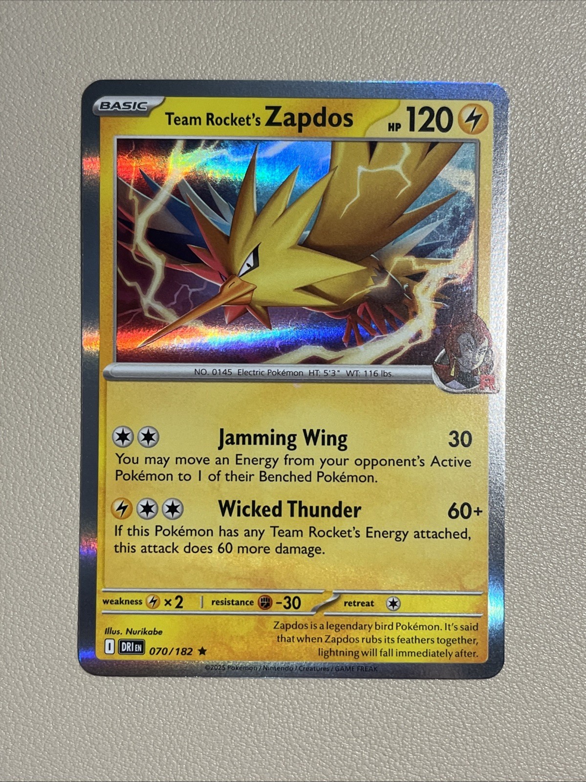 Pokemon TCG Team Rockets Zapdos 70/182 Destined Rivals Mint