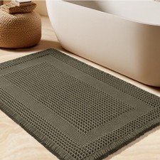 Waffle Bath Mat, Boho Bathroom Rugs Absorbent Non Slip 32"x20" OLIVE GREEN