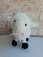 Dan Dee Lamb Plush Stuffed Animal Curly White Black Feet Pink Bow