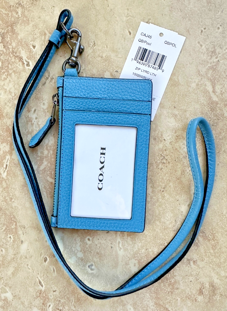 COACH ZIP LANYARD CARD CASE IN LEATHER:NWT POOL or BOLD RED CAJ45