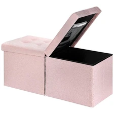 Footrest Ottoman Bench with Storage 34Inch Pink Teddy Velvet Footstool Coffee