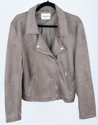 Vigoss Womens Taupe Brown Asymmetrical Zip Faux Suede Jacket XL EUC