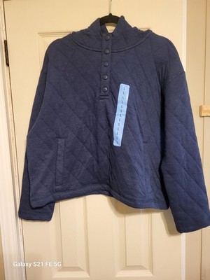 Lands' End Women's Quilted Pullover 1/4 Snap Opening. Navy NWT. Size Lg (14-16)