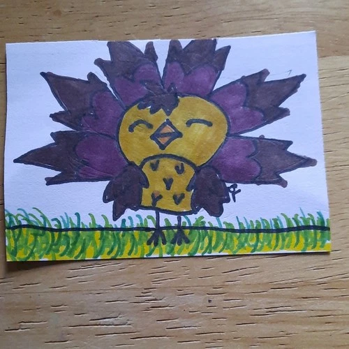 turkey Bird Cartoon Original Signed Marker Drawing OOAK aceo art art card