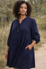 Forever 21 Navy Boho Mini Dress Long Sleeve Tassel Tie Neck Medium Peasant