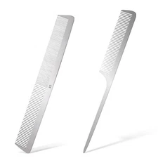 2 PCS Stainless Steel Rat Tail Comb with Metal Pick and Flat Top Barber Small 