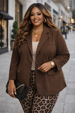 Able Los Angeles Plus Size 1X Suede Feel Women Chocolate Brown Blazer Academia