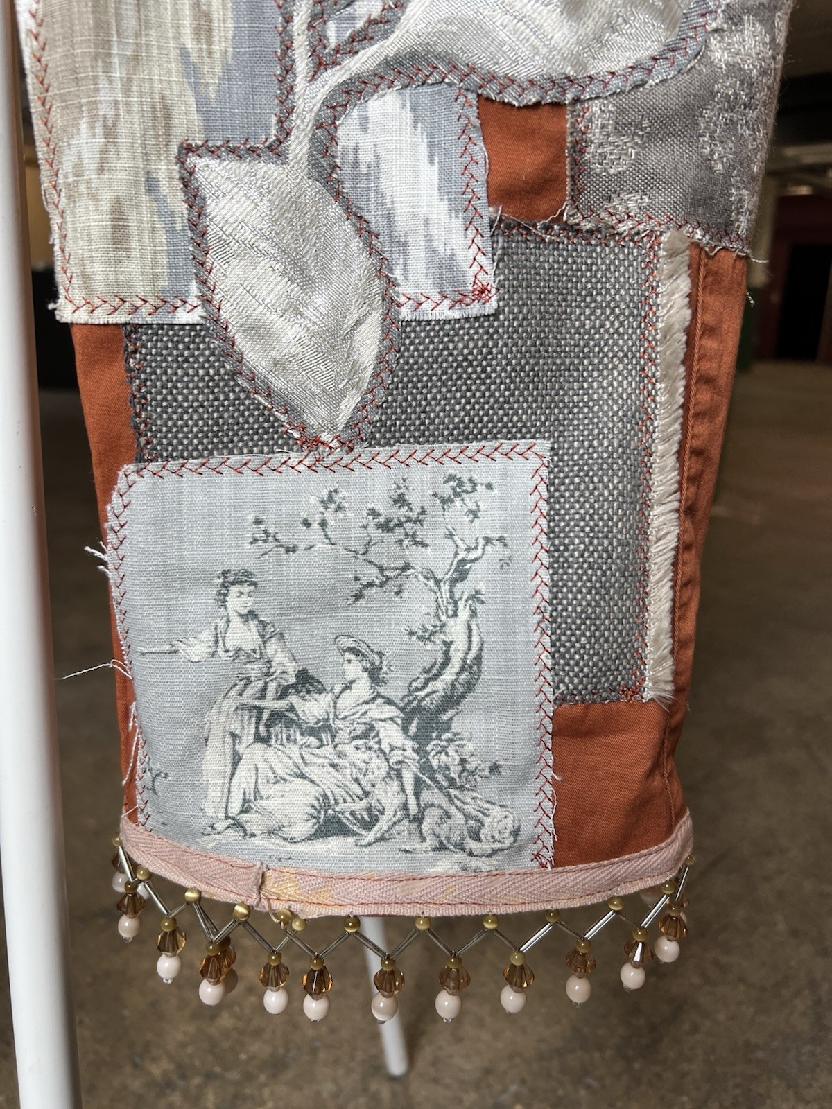 Patchwork Upcycled Pants Gray And Rust Boho - image 3