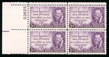 US - 1947 Joseph Pulitzer 3c - SC# 946 Plate Block of 4 Mint NH OG