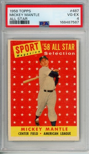 1958 Topps MICKEY MANTLE AS #487 PSA Grade 4 VG-EX Cond "Just Graded INVEST"