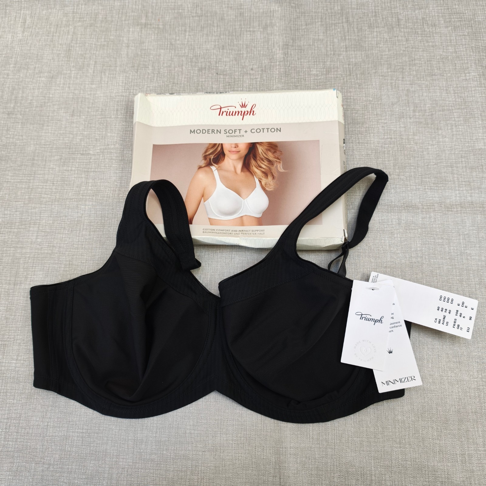 Triumph Modern Soft+ Cotton Wired 40DD Minimizer Black Bra