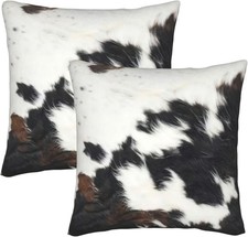  Not Real Set of 2 Western Cow Print Pillow 18" x 18" Pack of 2 Cowhide