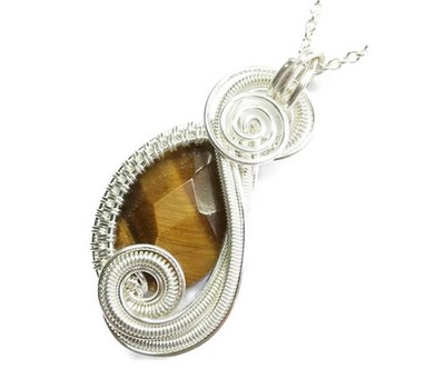 Golden Tiger Eye Necklace: Handcrafted Sterling Silver Wire-Wrapped Gemstone