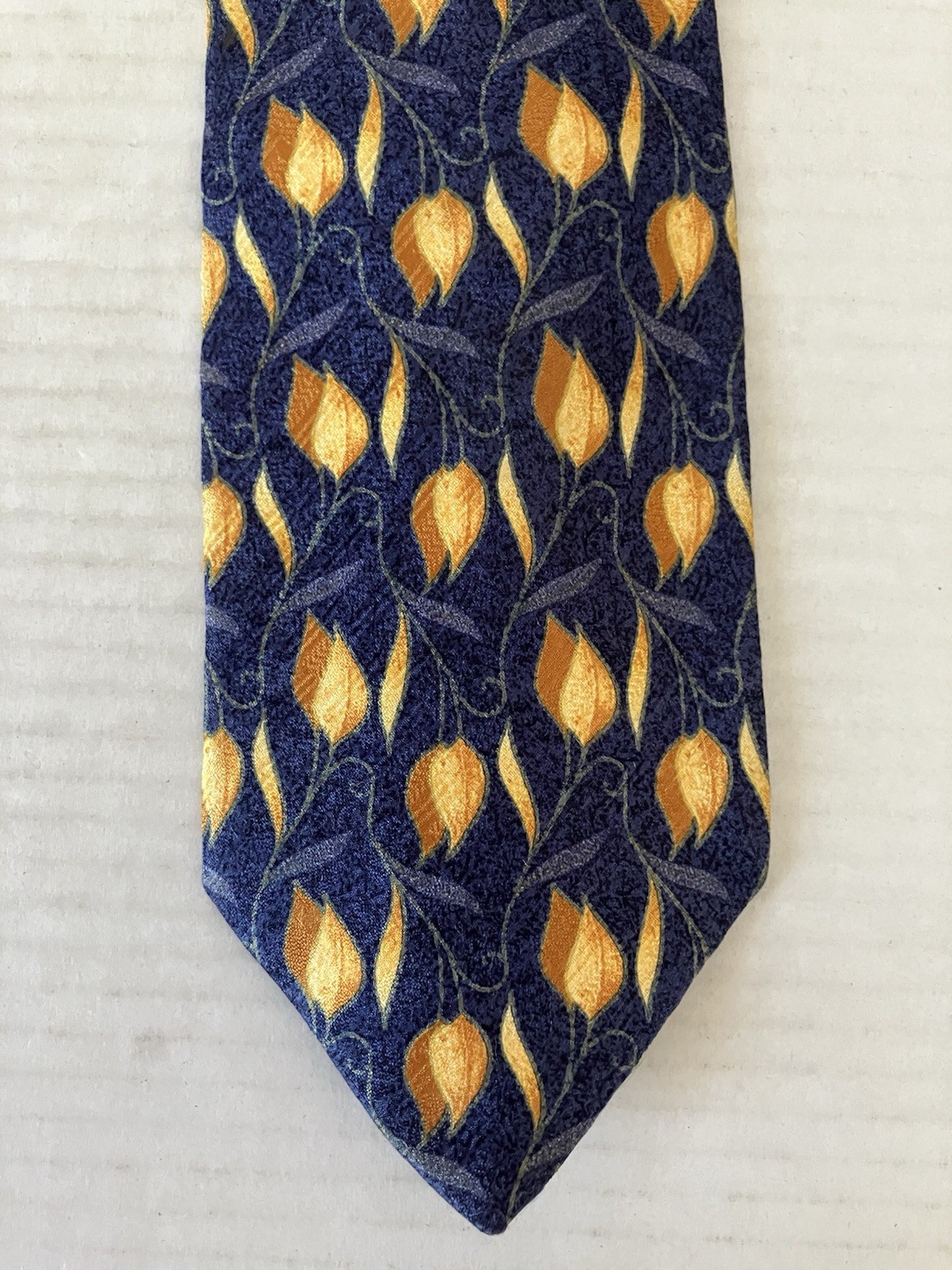 Altea Nordstrom Men's Necktie Tie Silk Woven Blue Gold Leaves Vines Made Italy