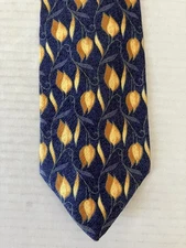 Altea Nordstrom Men's Necktie Tie Silk Woven Blue Gold Leaves Vines Made Italy