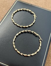 9K Gold 50mm Twisted Hoop Hinged Earrings Large Thin Hoops Gold Filled