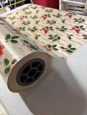 Vintage Department Store Christmas Wrapping Paper Roll “Merry Christmas” Holly