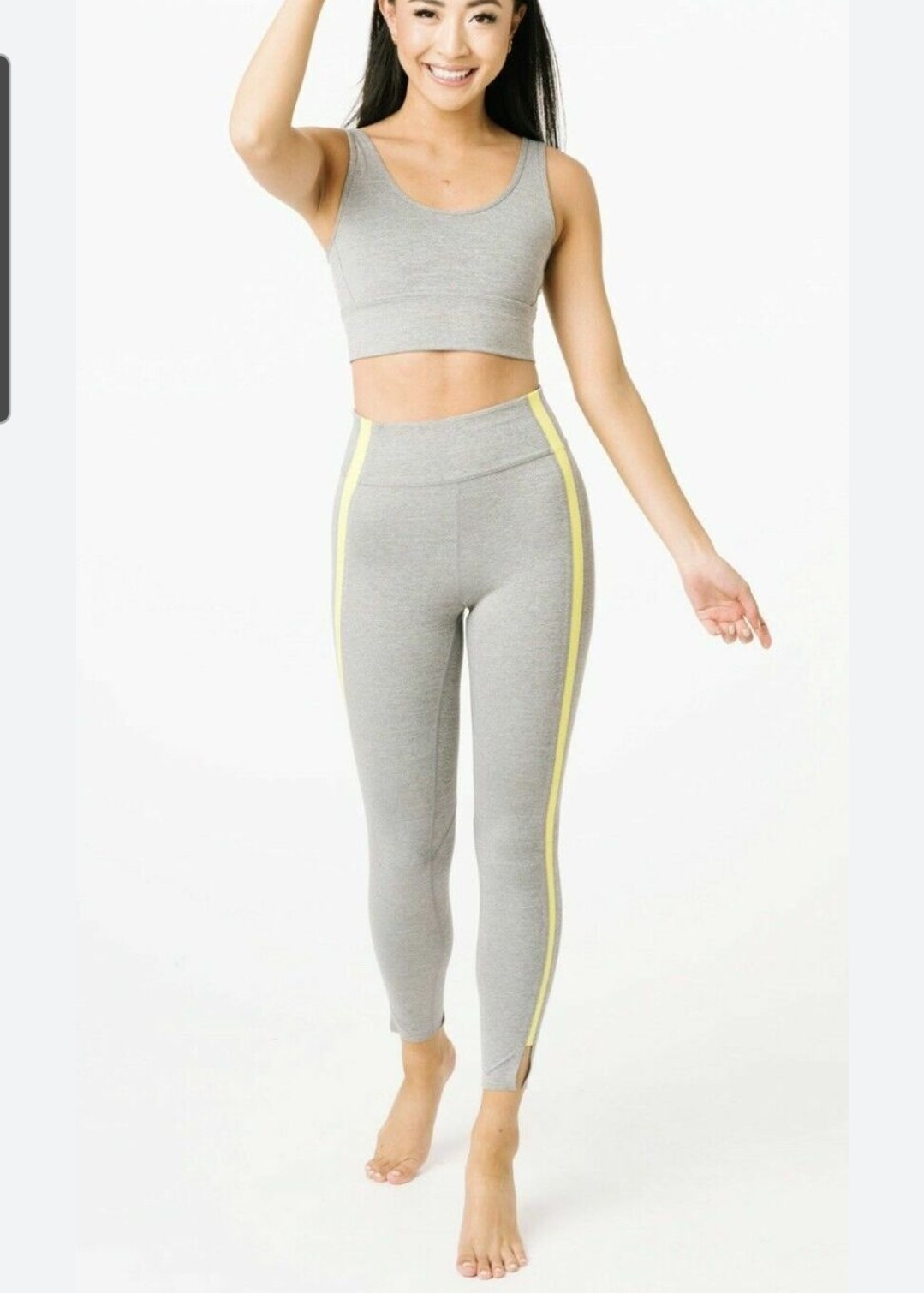 Zyia Light N Luxe Gray Leggings Neon Tape Stripe Hi Rise 7/8  Women Size 14-16