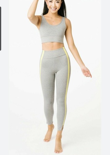 Zyia Light N Luxe Gray Leggings Neon Tape Stripe Hi Rise 7/8  Women Size 14-16